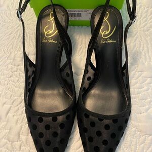 Sam Edelman Black Polka Dot Mesh Slingback Heels